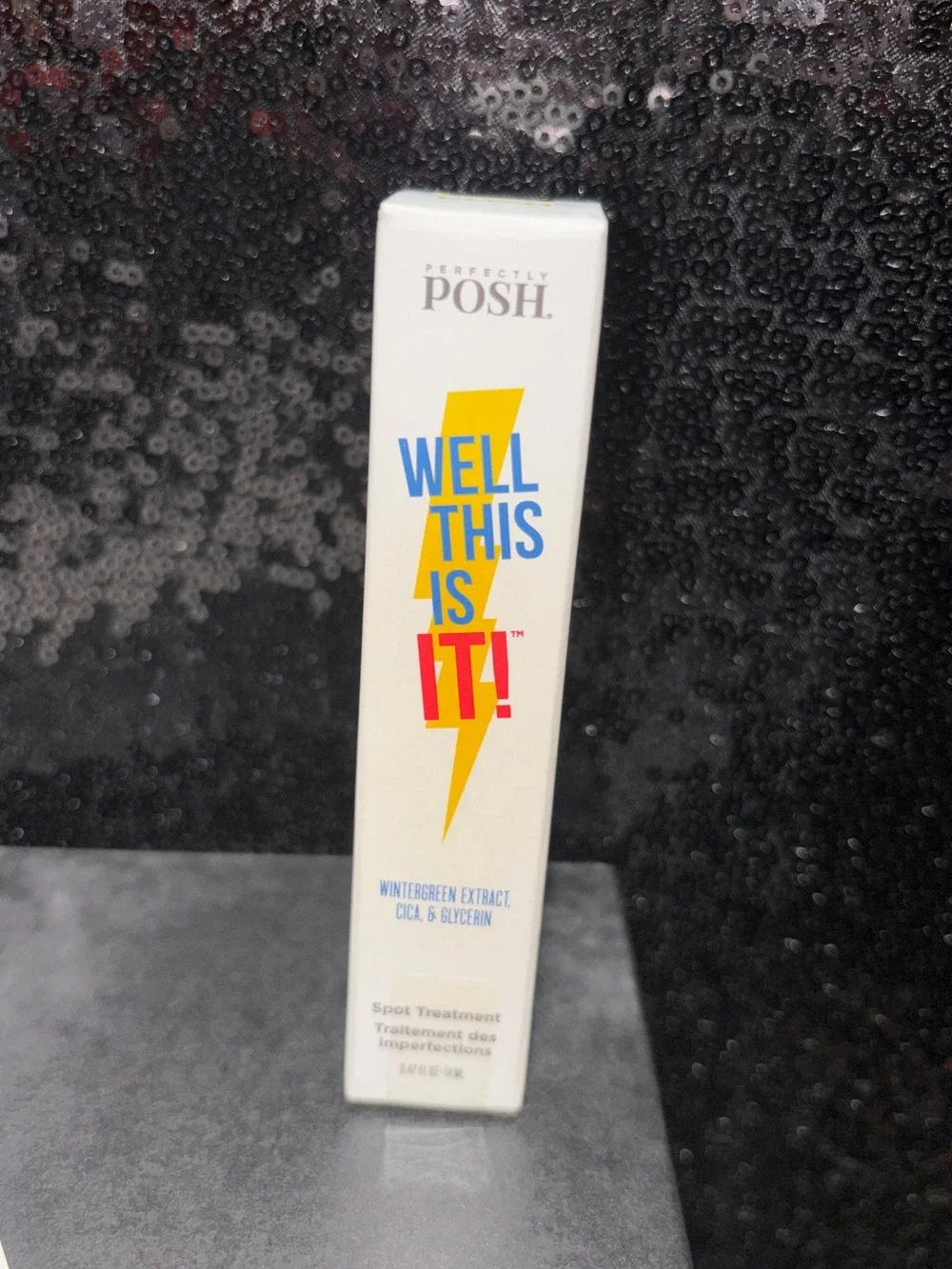 Perfectly Posh White Spot Treatment Tube with Yellow & Blue Lightning Graphic